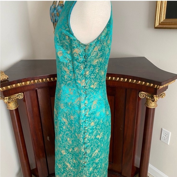 Donna Morgan Qipao Green and Gold Floral Midi Dress - Picture 4 of 15